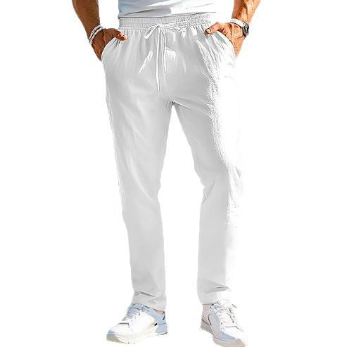 Men's casual linen blend jogger pants with drawstring, angled pockets and narrow ankle cuffs Mune Fashion