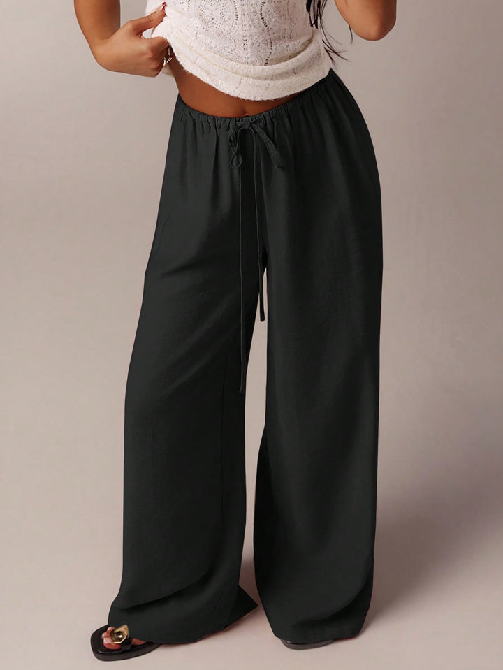 Ladies Wide Relax Pants made of Viscose-Linen Blend with Elastic Waistband and Drawstring Mune Fashion