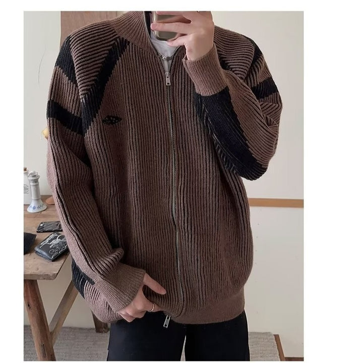 Men's loose bomber jacket with vertical pinstripe pattern and full zip Mune Fashion