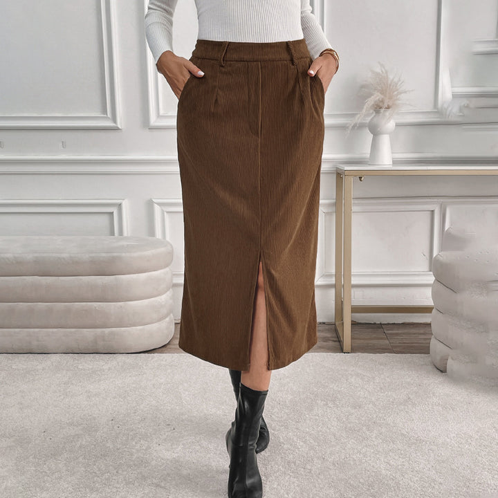 Women Elegant Midi Skirt with Split and Pockets Mune Fashion
