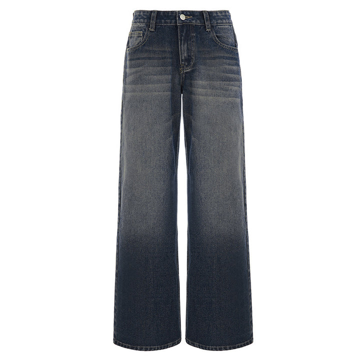 Women High-Waist Jeans with Wide Leg and Gradient Wash Mune Fashion