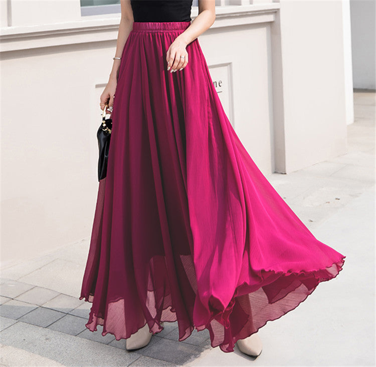 Women's maxi chiffon skirt with elastic waistband and flowy A-line Mune Fashion