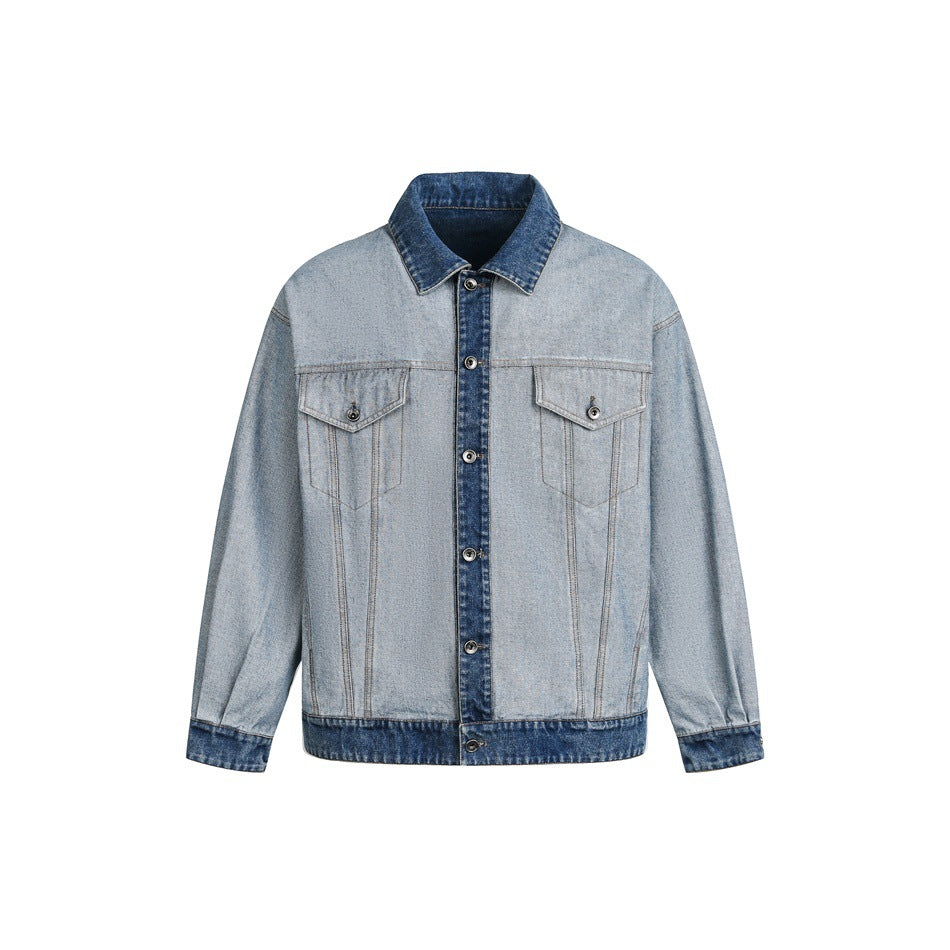 Unisex Oversize Jeans Jacket in Boxy Cut with Contrast Trim and Chest Flaps Mune Fashion