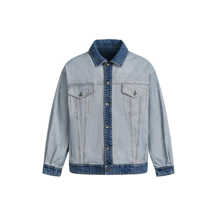 Unisex Oversize Jeans Jacket in Boxy Cut with Contrast Trim and Chest Flaps Mune Fashion