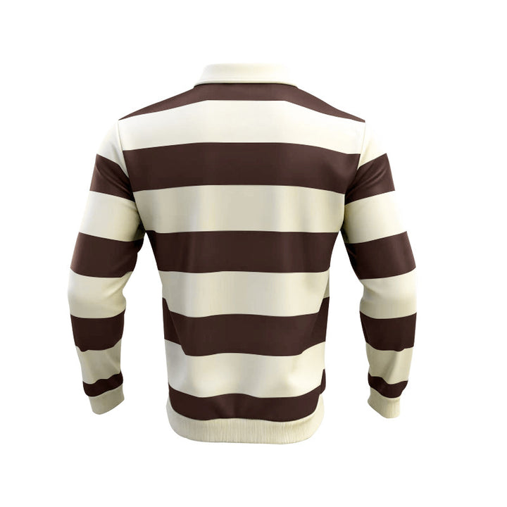 Men's striped rugby polo long sleeve shirt with wide horizontal stripes, classic polo collar and ribbed cuffs Mune Fashion
