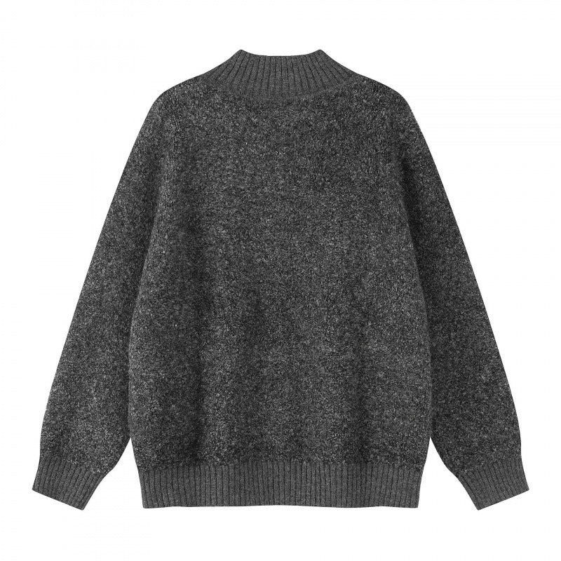 Unisex Boxy knit sweater with Henley button placket and raised ribbed collar Mune Fashion