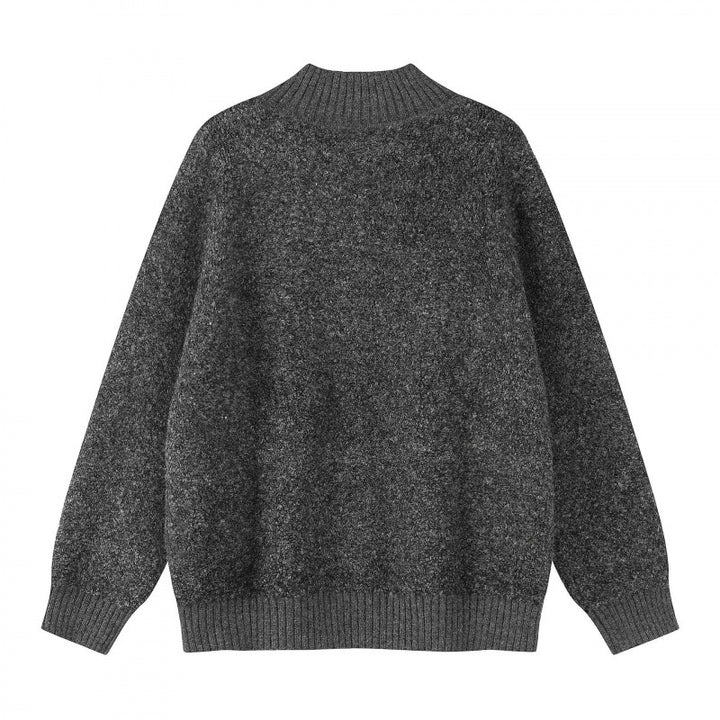 Unisex Boxy knit sweater with Henley button placket and raised ribbed collar Mune Fashion