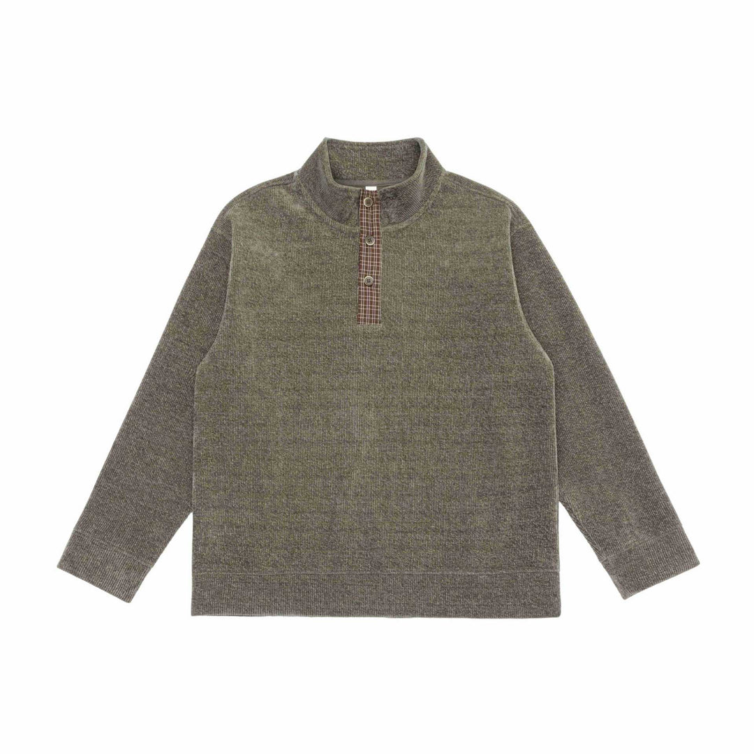 Unisex Fine Structure Half-Zip Sweater with Stand Collar and Checked Button Placket Mune Fashion