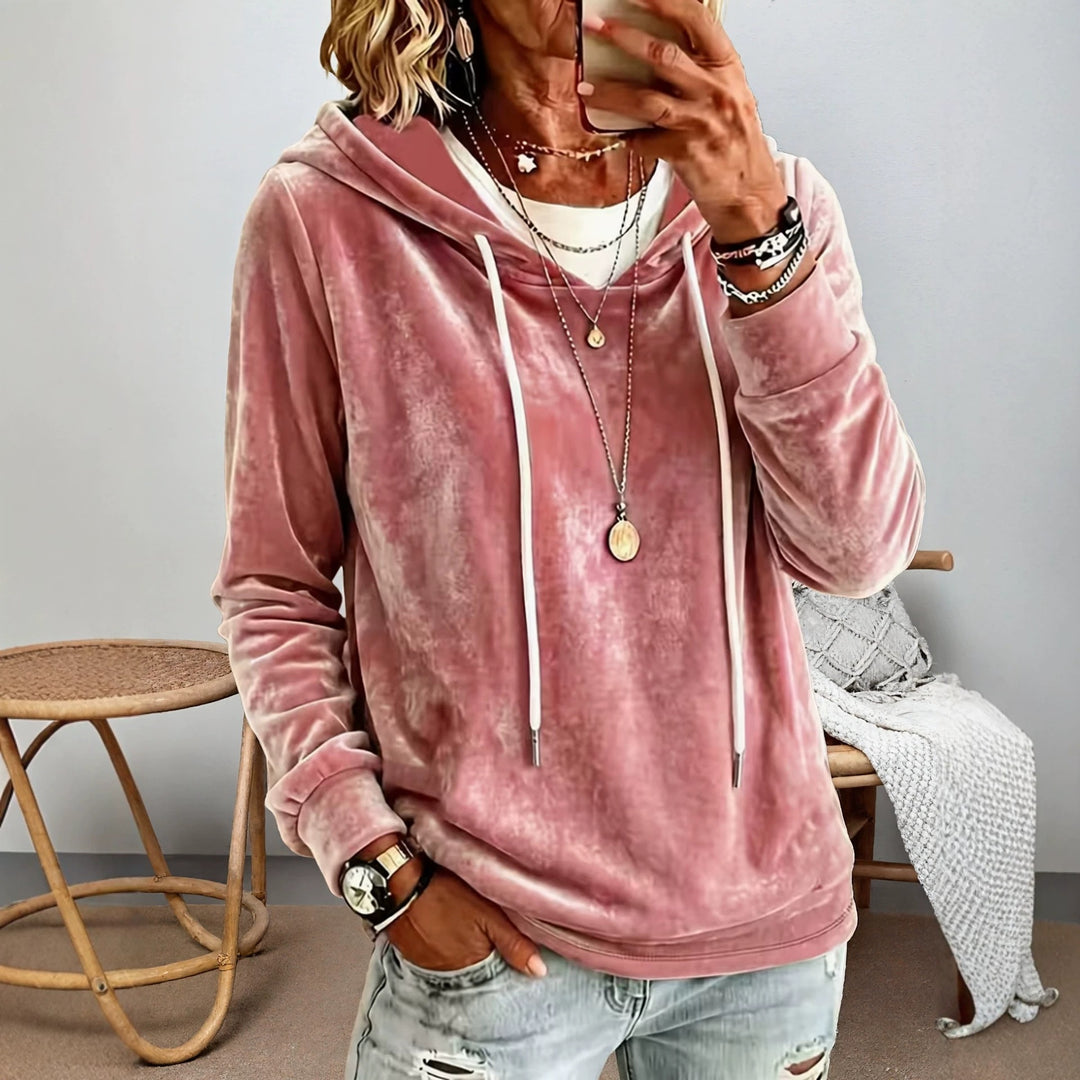 Women's Velvet Hoodie with Drawstring and Casual Oversized Fit Mune Fashion