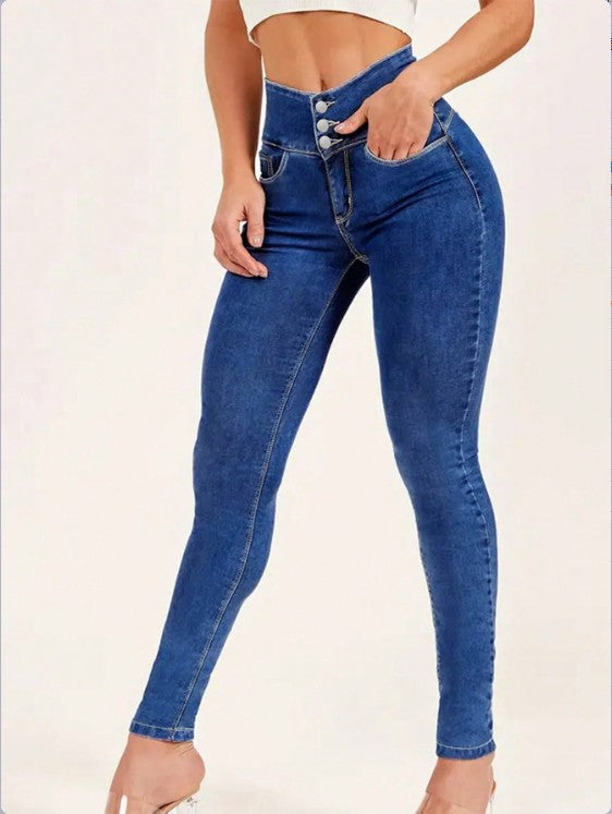 Women High-Waist Sculpting-Skinny-Jeans with waist-shaping V-waistband and double-button closure Mune Fashion