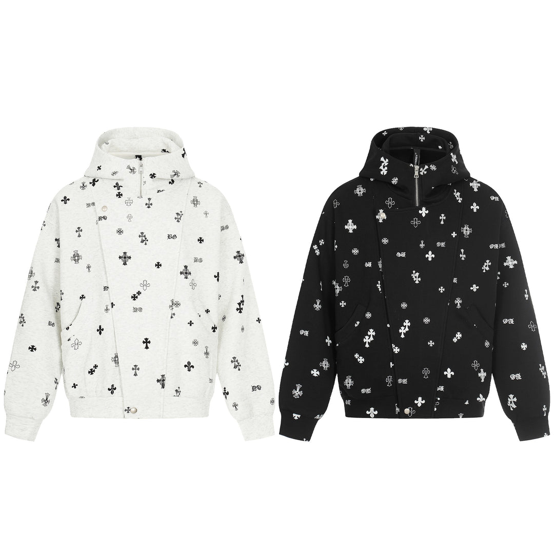Unisex Boxy Hoodie Jacket with Half Zipper and Allover Print Mune Fashion