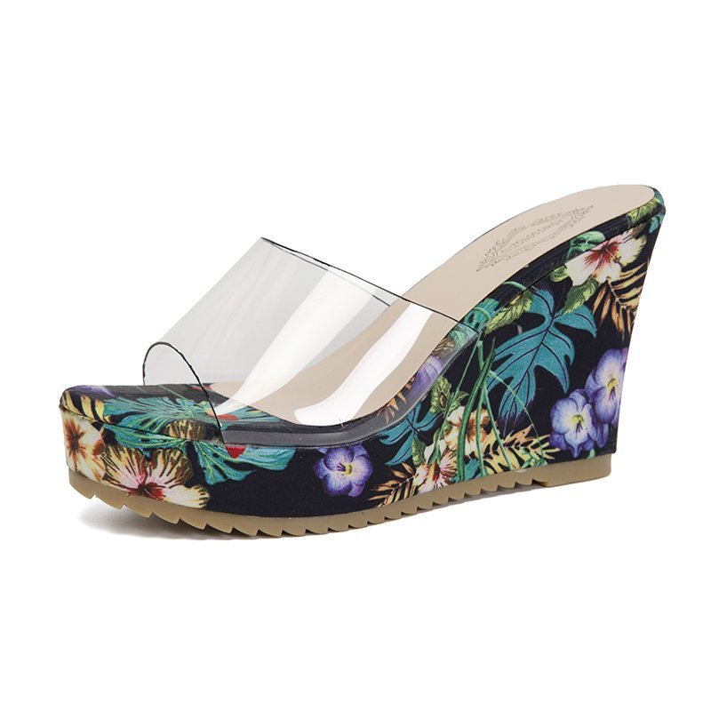 Women's Nan PVC Belts Wedge Sandals with Floral Printed Wedge Sole and Ergonomic Comfort Footbed Mune Fashion