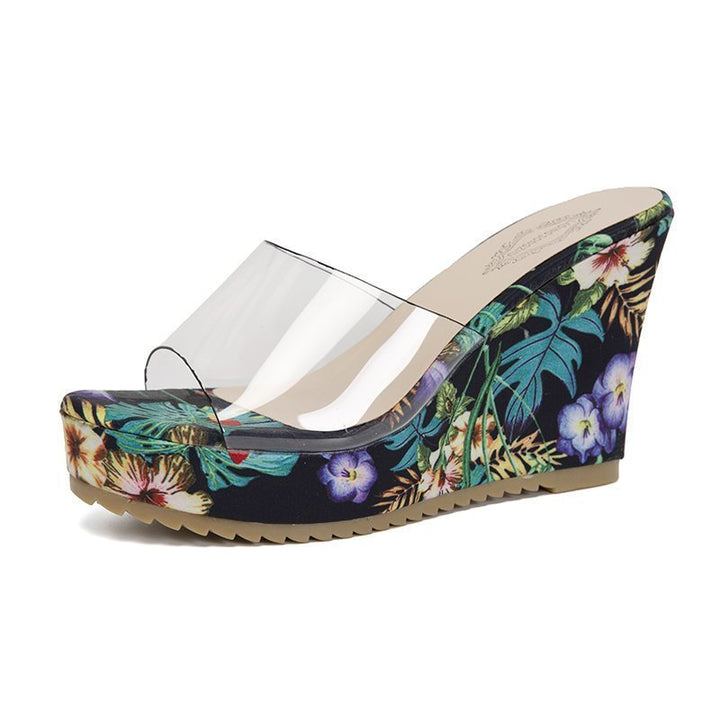 Women's Nan PVC Belts Wedge Sandals with Floral Printed Wedge Sole and Ergonomic Comfort Footbed Mune Fashion