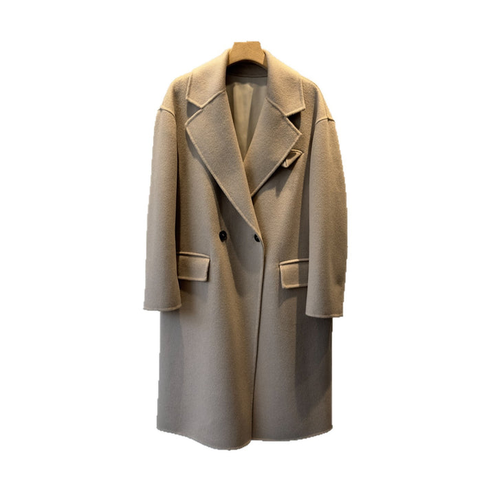 Women's Elegant Double-Breasted Oversized Wool Coat Mune Fashion