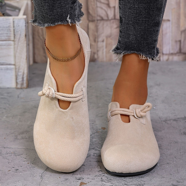 Women's Comfortable Slippers with Round Toe, Suede Look and Knot Strap Mune Fashion