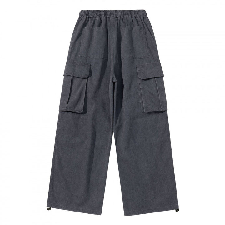 Men's Wide Cargo Pants with Elastic Waistband, Drawstring and Overlapping Panels Mune Fashion