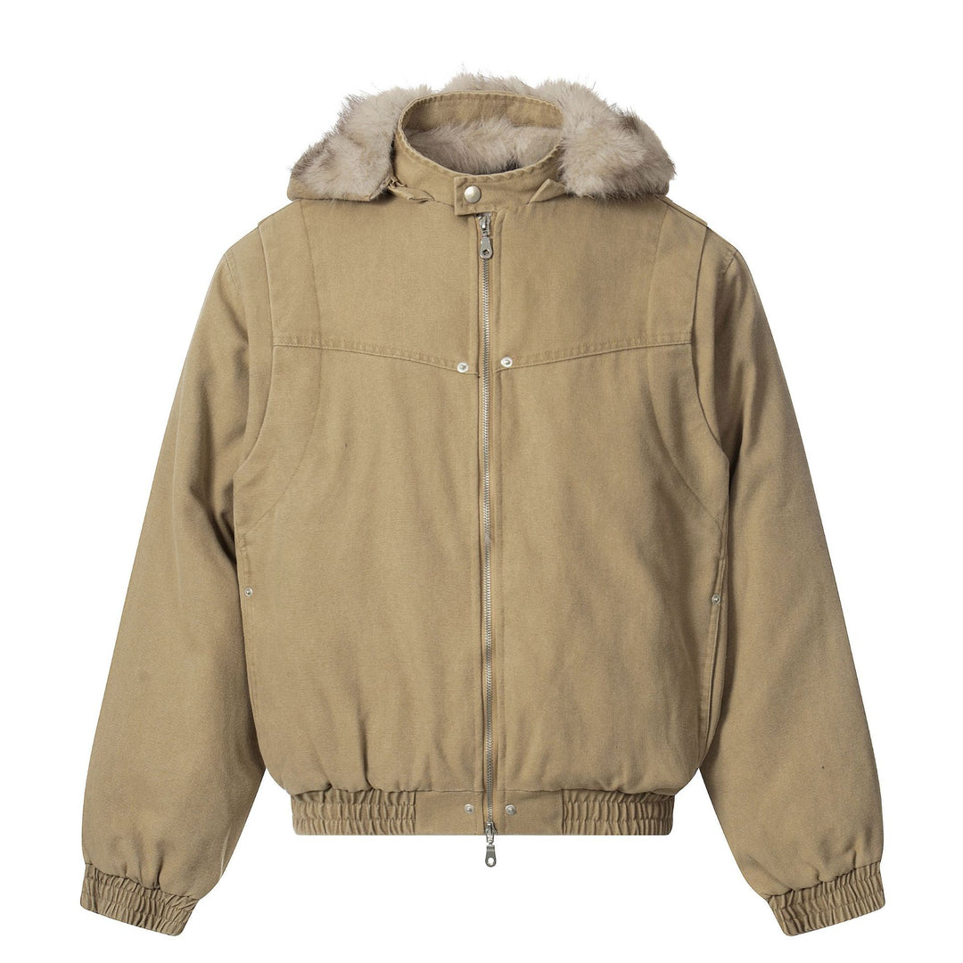 Men's canvas bomber jacket with removable faux fur hood and elastic hem Mune Fashion