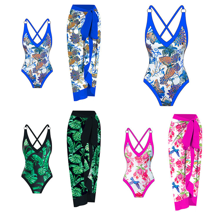 Women's swimsuit with floral design and matching beach skirt Mune Fashion
