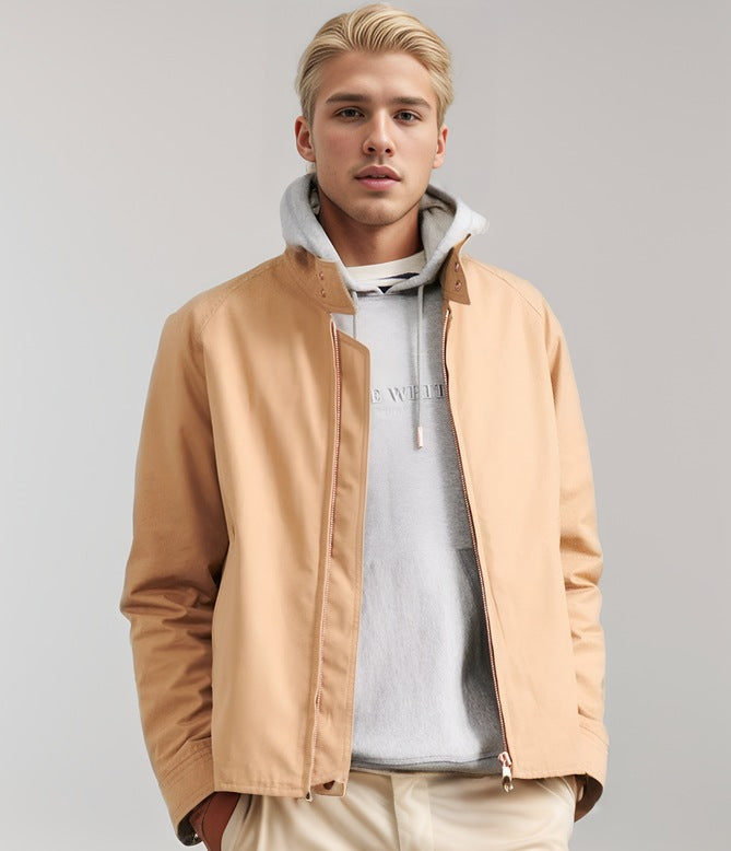 Men's Harrington Jacket with Cord Collar, Two-Way Zipper and Concealed Side Pockets Mune Fashion