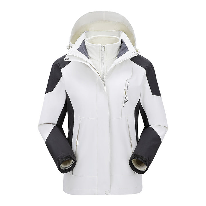 Women's two-layer outdoor jacket with detachable fleece inner jacket and adjustable hood Mune Fashion