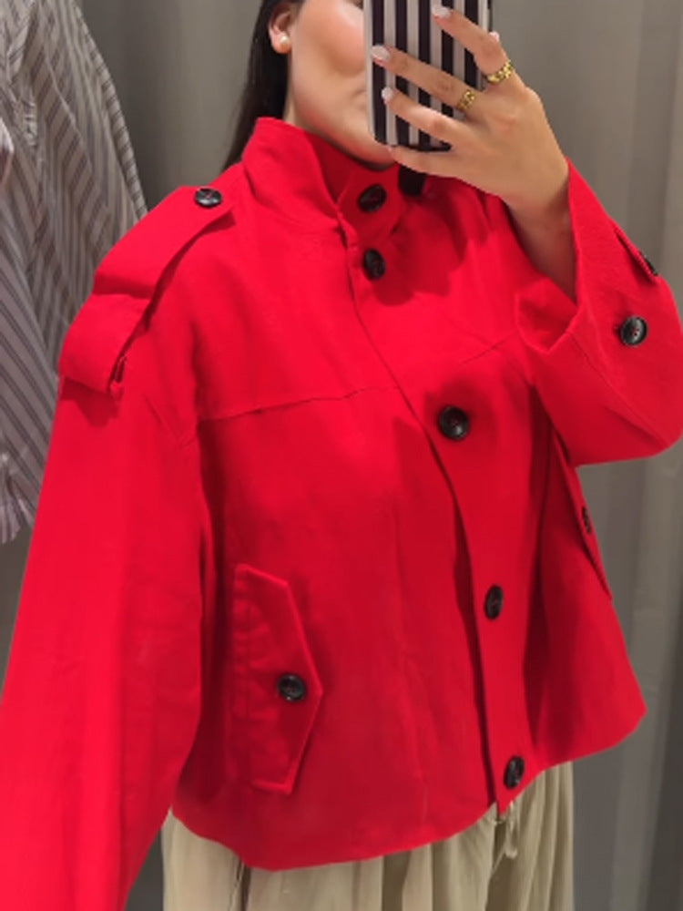 Women's Short Boxy Blouson Jacket made of lightweight Canvas with Epaulettes Mune Fashion