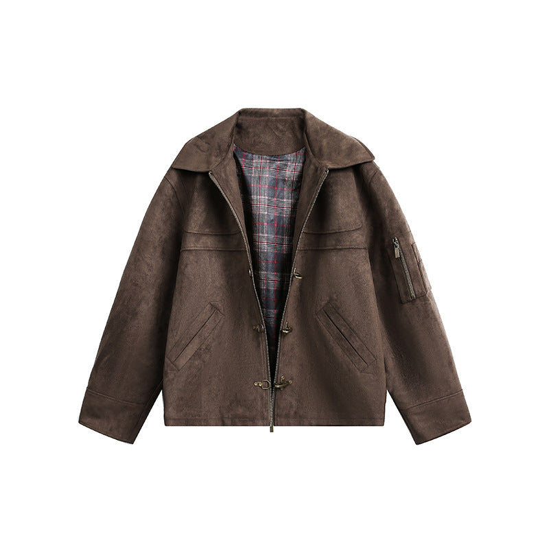 Men's short jacket in boxy format made of suede look with toggle closures and zipper Mune Fashion