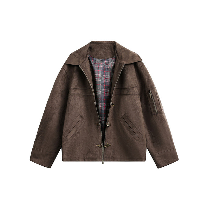 Men's short jacket in boxy format made of suede look with toggle closures and zipper Mune Fashion