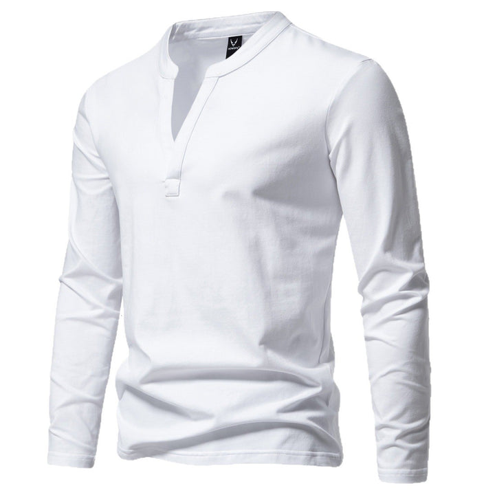 Men's long-sleeved Henley shirt with stand-up collar, deep V-opening and slim fit Mune Fashion