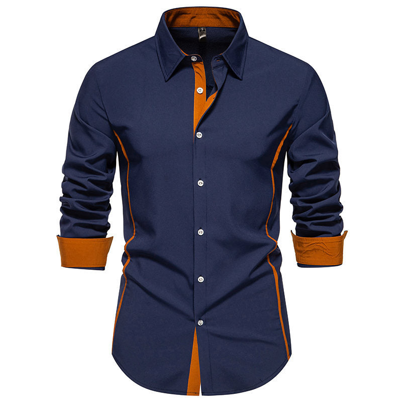 Men's Contrast Trim Slim-Fit Business Shirt with Cuffs Mune Fashion