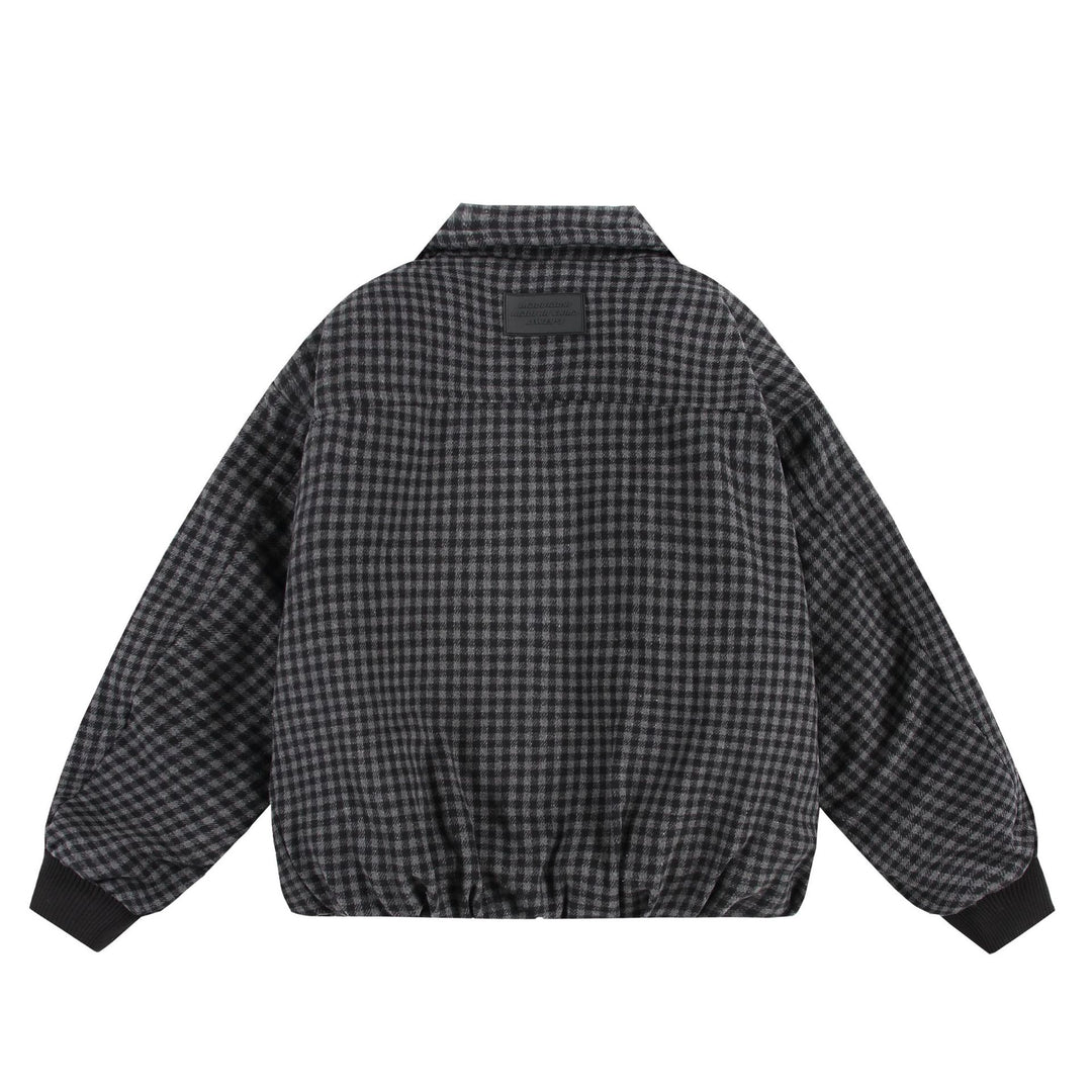 Unisex Boxy-Check Quilted Jacket with Zipper and Elastic Hem Mune Fashion