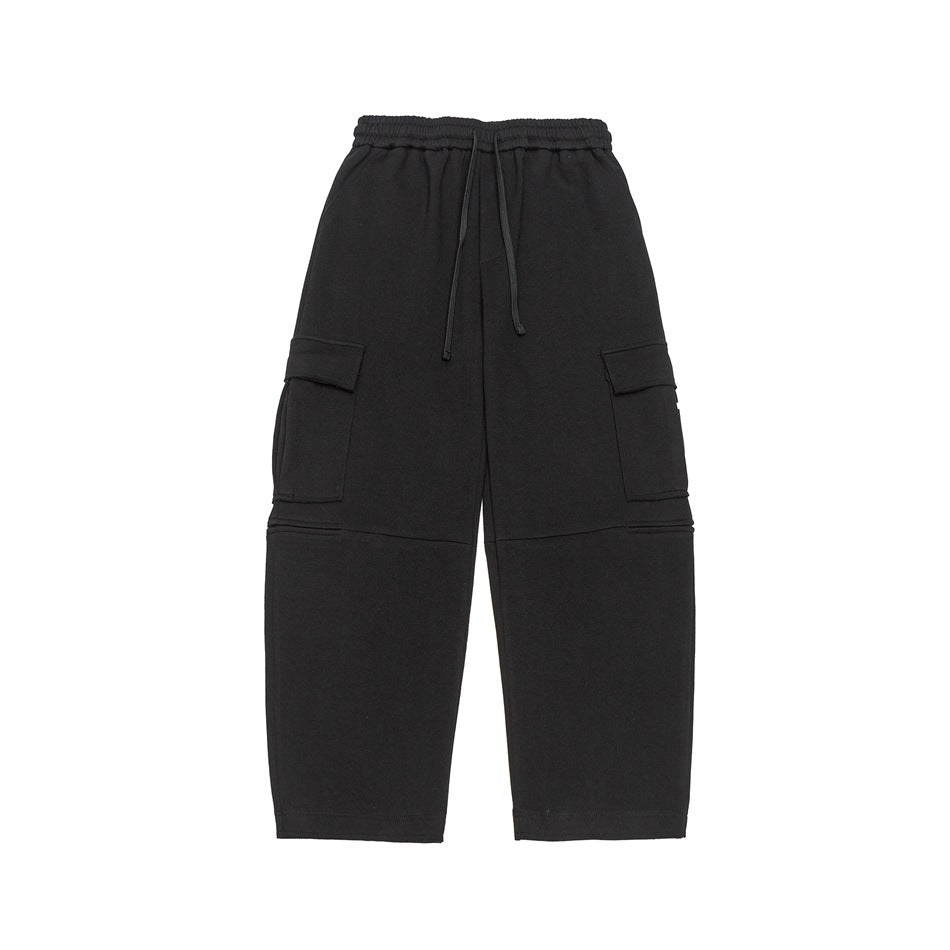 Women's Wide Cargo Jogging Pants made of French Terry with Elastic Waistband and Attached Flap Pockets Mune Fashion