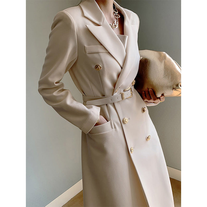 Women's Elegant Double-breasted Trench Coat with Waist Belt Mune Fashion