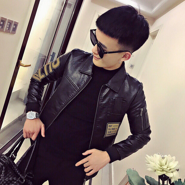 Men's Fashion Faux Leather Jacket with Creative Applications Mune Fashion