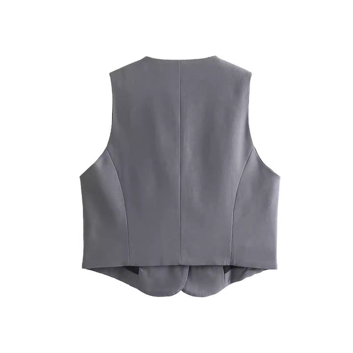 Women's tailored business vest with V-neckline and piped insert pockets Mune Fashion