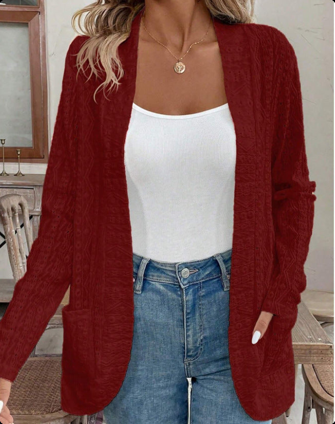 Women's Open Structured Knitted Cardigan with Pockets Mune Fashion