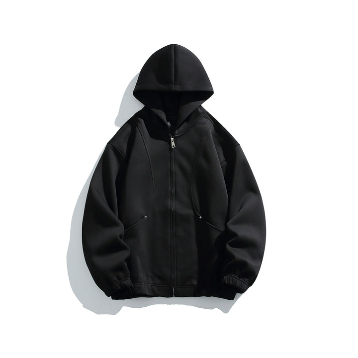 Unisex hoodie jacket with full zip, textured neoprene look and bubble pleat details Mune Fashion