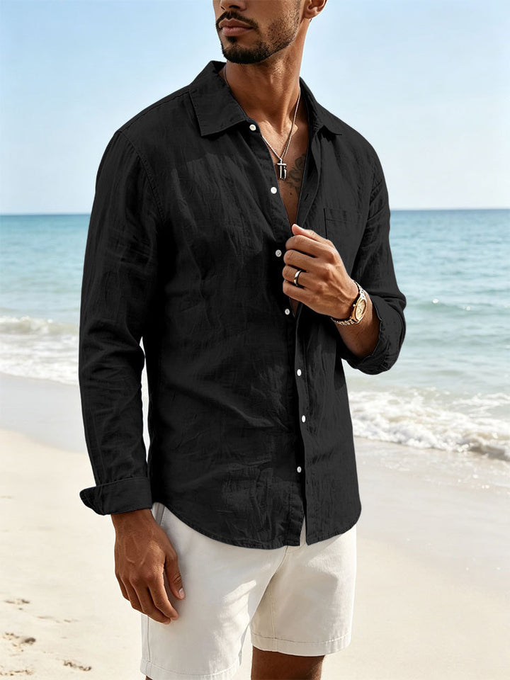 Men's casual linen shirt with long sleeves and chest pocket Mune Fashion