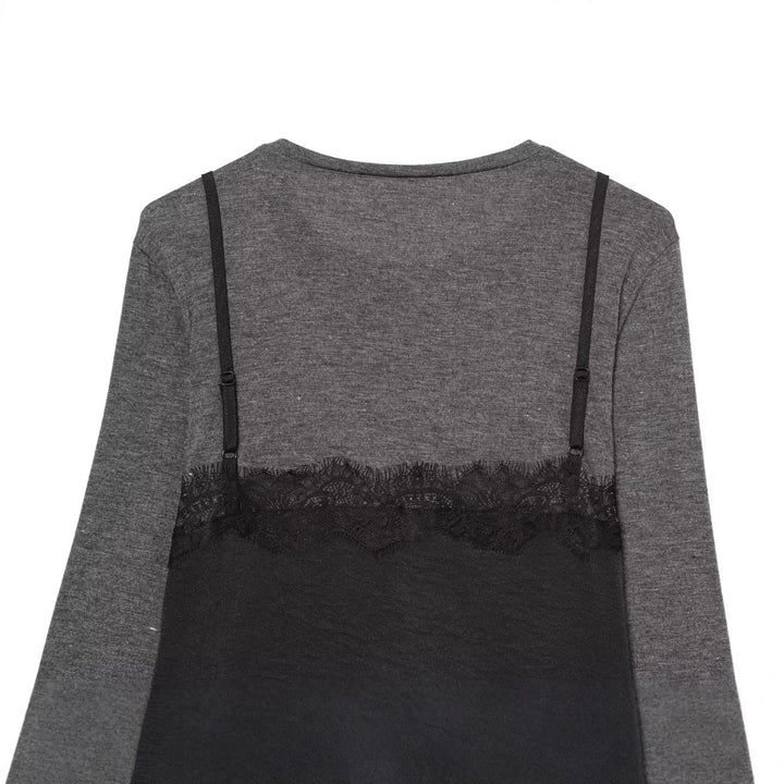 Women's Layered Look Long Sleeve with Satin Slip Insert and Lace Trim Mune Fashion
