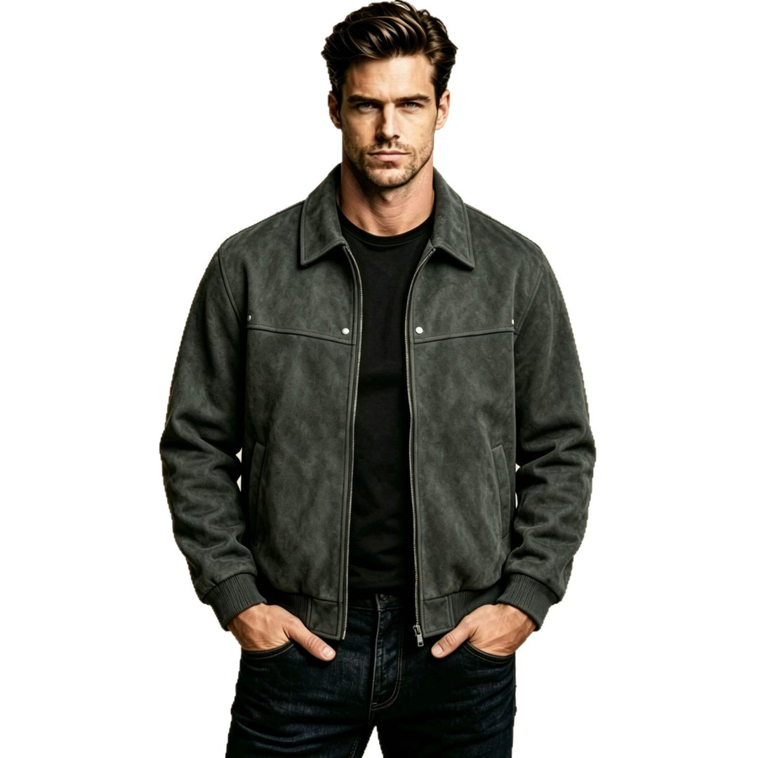 Men's Stylish Leather Jacket with Classic Collar