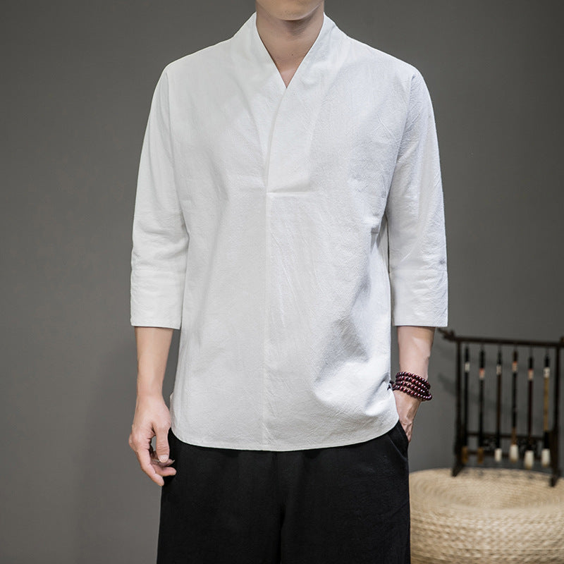 Men's modern cut kimono shirt jacket with V-neck and 3/4 sleeves Mune Fashion