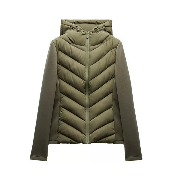 Women's hybrid quilted jacket with padding, hood, and elastic sleeve inserts Mune Fashion