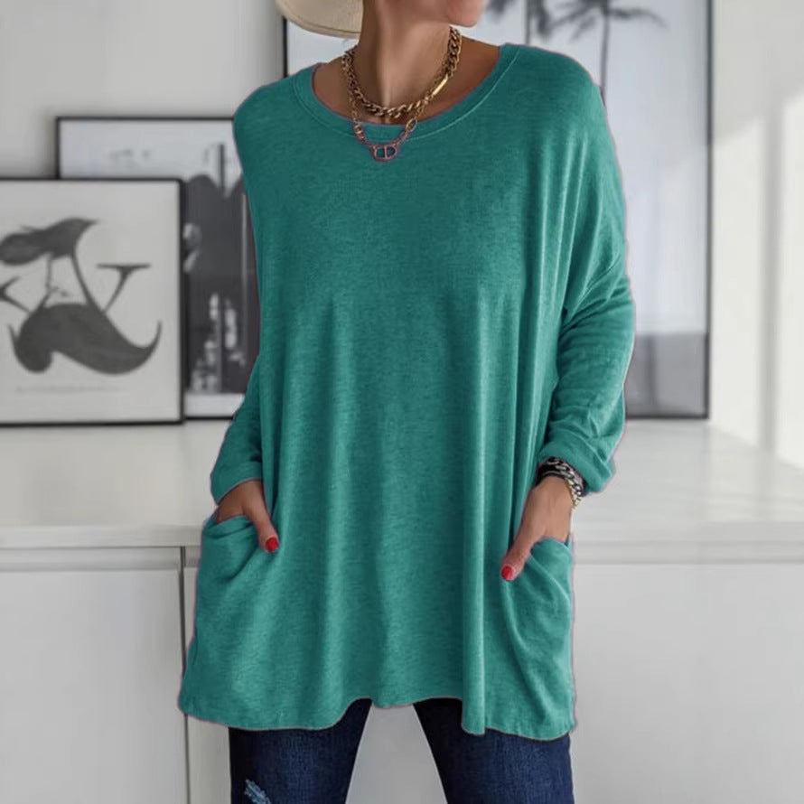 Women Oversize Tunic with Side Pockets and Round Neckline Mune Fashion