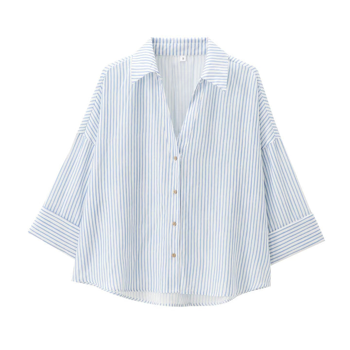 Women's Oversize Viscose Blouse with Three-Quarter Sleeves and Extended Back Hem Mune Fashion