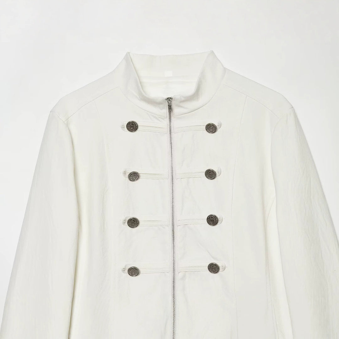 Women's short jacket in Marshal style with standing collar, decorative button placket and flap pockets Mune Fashion