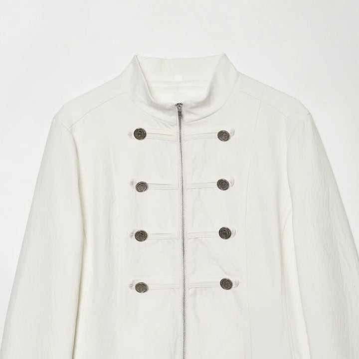 Women's short jacket in Marshal style with standing collar, decorative button placket and flap pockets Mune Fashion