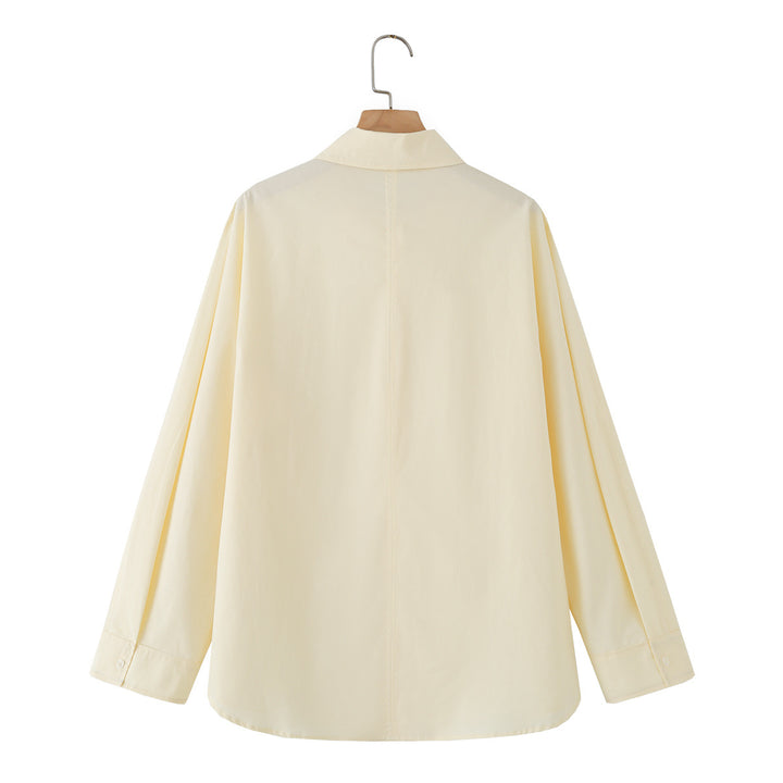 Women's Oversized Shirt Blouse with Kent Collar and Concealed Button Placket Mune Fashion