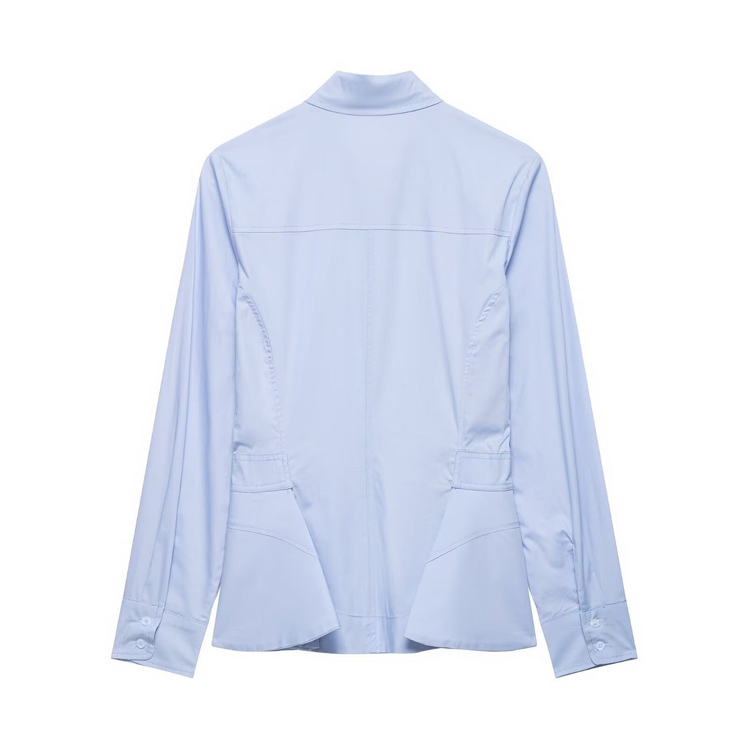 Women's Light Tailored Transition Jacket with Hidden Button Placket and Shirt Collar Mune Fashion