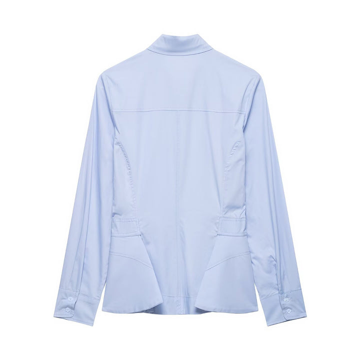Women's Light Tailored Transition Jacket with Hidden Button Placket and Shirt Collar Mune Fashion