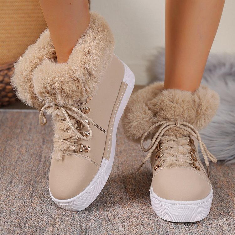 Ladies' Winter Sneaker Ankle Boot with Faux Fur Collar and Platform Mune Fashion