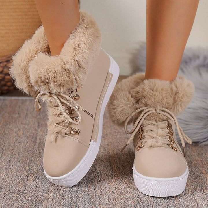 Ladies' Winter Sneaker Ankle Boot with Faux Fur Collar and Platform Mune Fashion